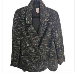 J. Jill Alpaca Blend Boucle Tweed Double Breasted Jacket Large Black Weave
